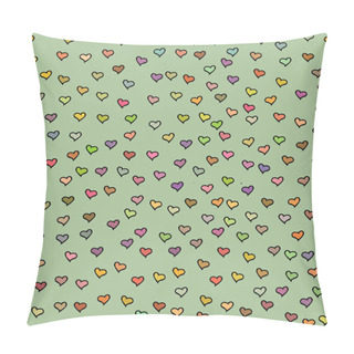 Personality  Seamless Pattern With Tiny Colorful Hearts. Abstract Repeating. Cute Backdrop. Gray Green Background. Template For Valentine's, Mother's Day, Wedding, Scrapbook, Surface Textures. Vector Illustration. Pillow Covers
