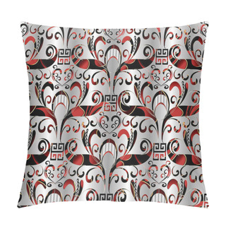 Personality  Floral Seamless Pattern. Vector  3d  Background Silver Black Red Pillow Covers