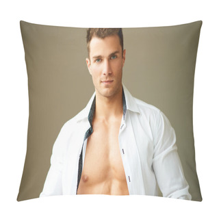 Personality  Portrait Of Muscular Man Posing In White Shirt Pillow Covers