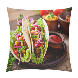 Personality  Mexican Tacos With Meat, Vegetables And Onion Pillow Covers
