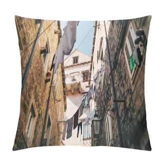 Personality  Urban Scene With Laundry And Empty Narrow City Street In Dubrovnik, Croatia Pillow Covers