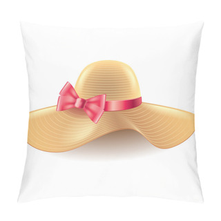 Personality  Woman Hat With Bow Isolated On White Vector Pillow Covers
