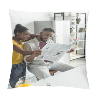 Personality  African American Couple Reading Newspaper At Kitchen Pillow Covers