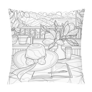 Personality  View From The Window.Coloring Book Antistress For Children And Adults. Illustration Isolated On White Background.Zen-tangle Style. Hand Draw Pillow Covers