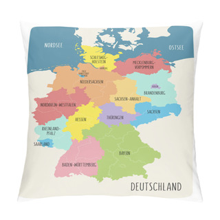 Personality  Illustrated Map Of Germany With Labels. Vector, Colorful Hand Drawn Style. Pillow Covers