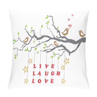 Personality  Love Birds On A Tree Branch With Live Laugh Love Pillow Covers