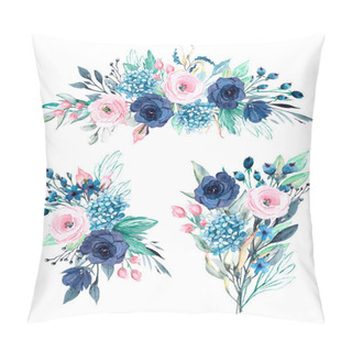 Personality  Floral Collection With Watercolor Flowers, Set Of Colorful Bouquets Pillow Covers