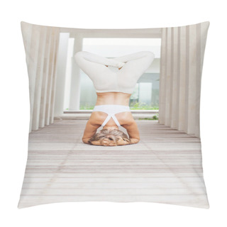 Personality  Woman Doing Headstand Asana Pillow Covers