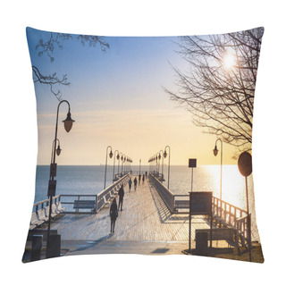 Personality  Beautiful Landscape With Wooden Pier In Gdynia Orlowo At Sunrise, Poland Pillow Covers