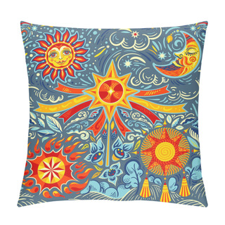 Personality  Vector Illustration Of The Slavic Spring Festival, With The Sun, Crescent And Traditional Attributes Pillow Covers
