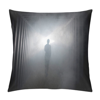 Personality  Light At The End Of The Tunnel. Silhouette Of Person In Underground Corridor Pillow Covers