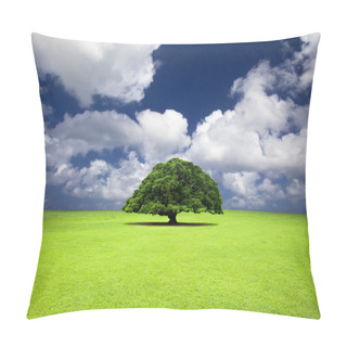 Personality  Single Old Tree On The Grass Field Pillow Covers