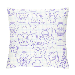 Personality  Collection Of Vector Christmas Angels In Doodle Style Pillow Covers