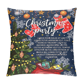 Personality  Christmas Party Vector Sketch Invitation Poster Pillow Covers
