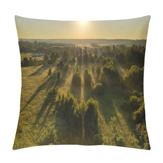 Personality  Panoramic View Of Green Spaces In A Haze With A River Taken From A Drone At Dawn Pillow Covers