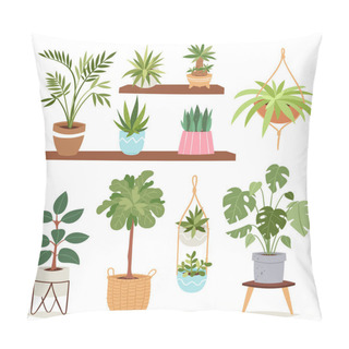 Personality  House Plants Tree Vector Nature Flowers Indoor Interior Decoration Houseplant Natural Tree Flowerpot Illustration. Pillow Covers