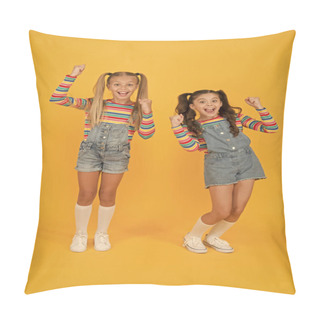 Personality  Matching Outfits. Fashion Shop. Must Have Accessory. Vibrant Colors. Modern Fashion. Kids Fashion. Girls Long Hair. Cute Children Same Outfits. Trendy And Fancy. Little Girls Wearing Rainbow Clothes Pillow Covers
