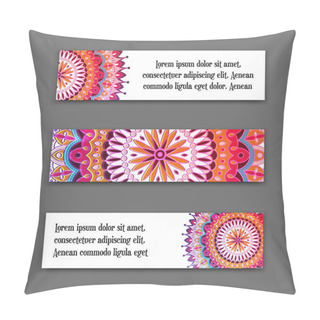 Personality  Set Vector Horizontal Banners With Colorful Mandala. The National Collection Of Headers For The Site. Islam, Arabic, Indian, Ottoman Motifs. Pillow Covers