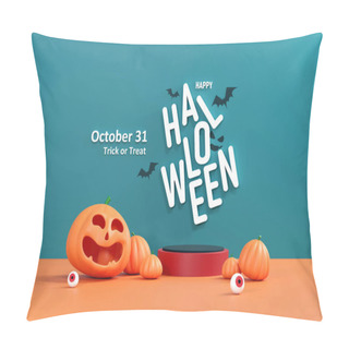 Personality  Smiling Pumpkin 3D Illustration For Festive Product Display. Autumn Celebration. Jack-O-Lantern Halloween Party Concept Pillow Covers