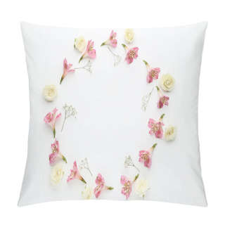 Personality  Alstroemeria, Rose And Gypsophila Flowers On White Background Pillow Covers