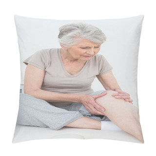 Personality  Senior Woman With Her Hands On A Painful Knee Pillow Covers