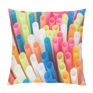 Personality  Close Up Of Colorful And Bright Plastic Straws With Copy Space  Pillow Covers