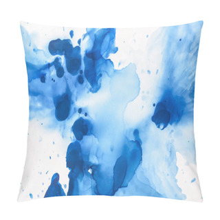 Personality  Blue Splashes Of Alcohol Ink On White As Abstract Background Pillow Covers