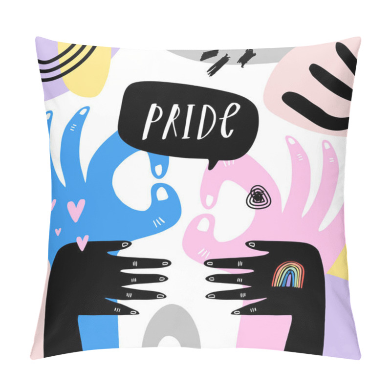 Personality  Gay Pride LGBT rainbow concept. Speech bubble. Doodle style vector colorful illustration. pillow covers