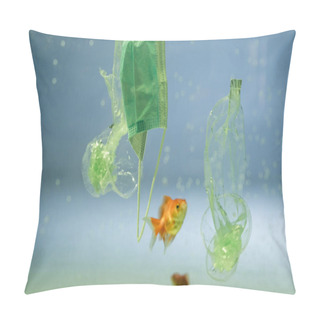 Personality  Fish Near Medical Mask, Plastic Bags And Cups In Water, Ecology Concept Pillow Covers