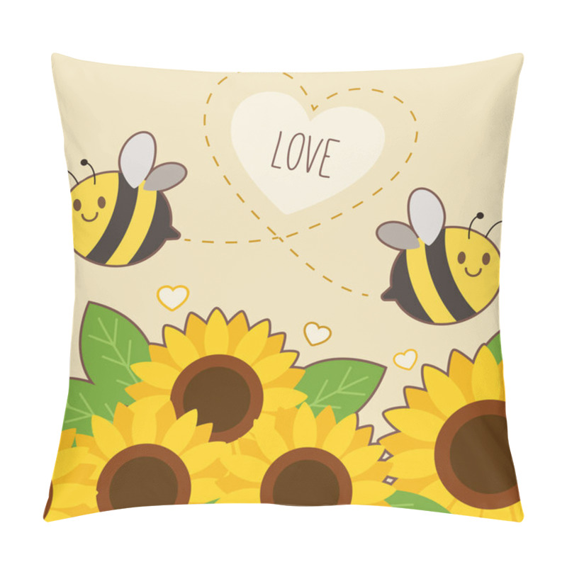Personality  The character of cute bee flying on the sky with sunflower and t pillow covers