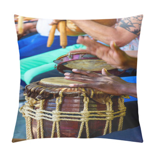 Personality  Percussionist Playing A Rustic And Rudimentary Percursion Instrument Atabaque During Afro-brazilian Cultural Manifestatio Pillow Covers