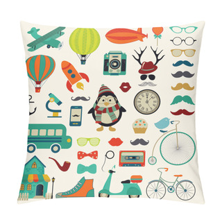 Personality  Vector Retro Vintage Hipster Icon Set. Pillow Covers