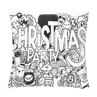 Personality  Vector Christmas Card With Cute Funny Monsters In Cartoon Style. Pillow Covers