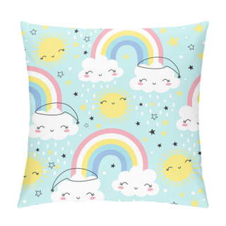 Personality  Seamless Pattern With Cute Rainbow And Clouds. Kids Background. Vector Pillow Covers
