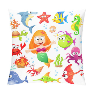 Personality  Big Set Of Cute Cartoon Sea Animals And Mermaid Pillow Covers