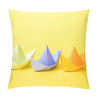Personality  Colorful Paper Ships On Yellow With Copy Space  Pillow Covers