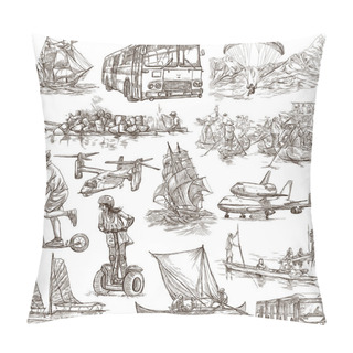 Personality  Transport, Transportation Around The World - An Hand Drawn Colle Pillow Covers