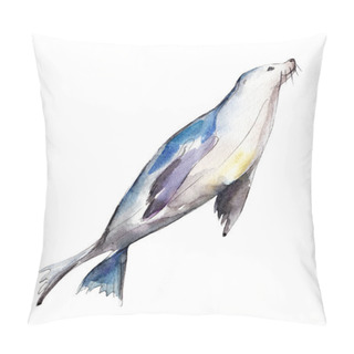 Personality  Watercolor Seal,  Hand-drawn Illustration Isolated On White Background. Pillow Covers