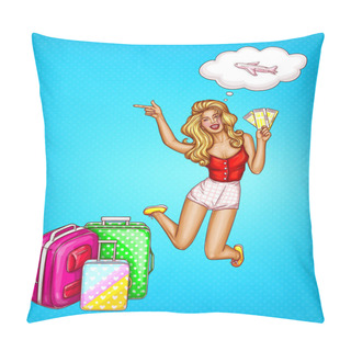 Personality  Vector Pop Art Girl With Tickets, Suitcases Pillow Covers