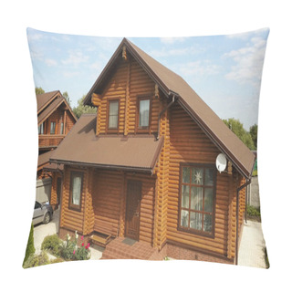 Personality  Beautiful Wooden European House From A Bar In The Village. Pillow Covers