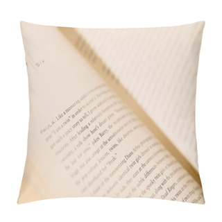 Personality  Close Up View Of Book With Blurred Pages  Pillow Covers