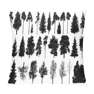 Personality  Tree Silhouette Black Vector. Isolated Set Forest Trees On White Background Pillow Covers