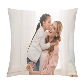 Personality  Cute Little Child Kissing Happy Mother At Home Pillow Covers