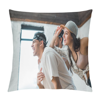 Personality  Selective Focus Of Cheerful Multicultural Dancers Posing In Dance Studio  Pillow Covers