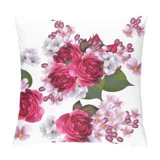 Personality  Floral Vector Seamless Wallpaper With Lilac Flowers And Roses Pillow Covers
