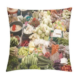 Personality  Vegetables On Sale At A Wet Market In Kelantan, Malaysia. Pillow Covers