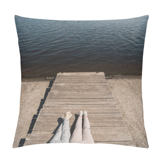 Personality  Couple Lying On Wooden Pavement At Riverside Pillow Covers