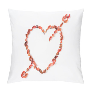 Personality  Top View Of Heart And Arrow From Dried Fruits Isolated On White Pillow Covers