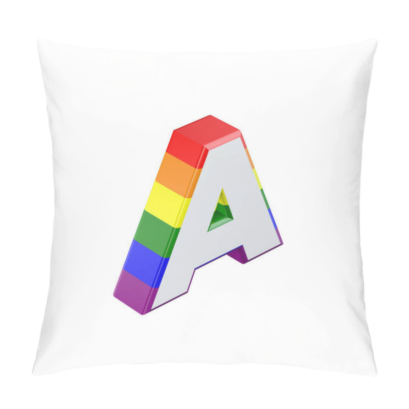 Personality  Isometric letter A gay pride rainbow flag font. 3D Rendering pillow covers