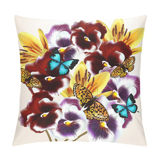 Personality  Beautiful Vector Background Design With Realistic Violets Flower Pillow Covers